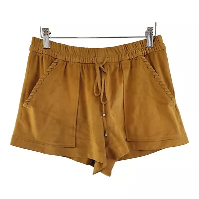 Zara Trafaluc Vegan Faux Suede Western Shorts M Patch Pockets Elastic/Tie Waist  • $23