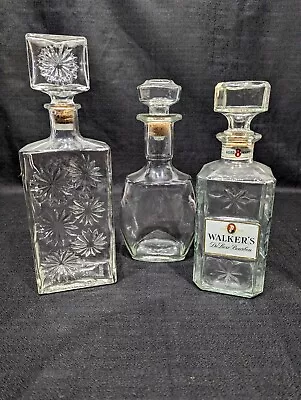 3pcs Vintage Clear Glass Liquor Decanter Bottle Rectangular With Stopper • $20.48