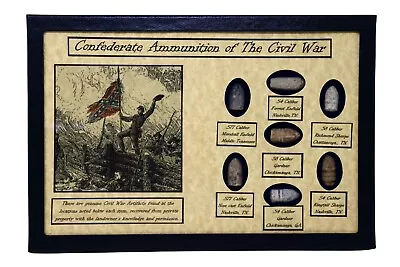 Confederate Ammunition Bullets Of The Civil War With Display Case And COA • $92.89