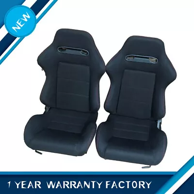 2 X Sports Bucket Racing Seats Fits Universal Car Stitching Cloth • $267.29