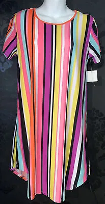 Bobbie Brooks Colorful Neon Striped Print T-shirt Dress SZ L Large Soft NWT • $14.48