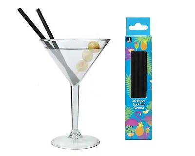£14.99 • Buy Martini Cocktail Glasses Set Clear Plastic Cup Black Paper Straws Party BBQ