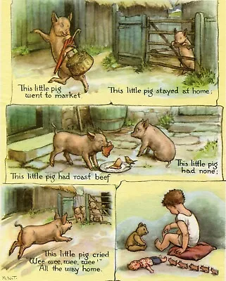 This Little Pig Nursery Rhyme 1945 Margaret Tarrant Vintage Wall Art • $26