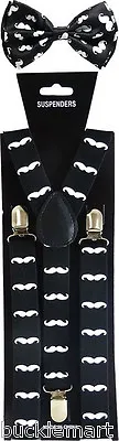 Mustache SUSPENDERS And BOW TIE COMBO SET Wedding Adjustable Suspender Bowtie • $4.91