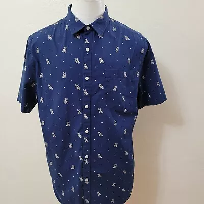 Cactus Man Men Size XL Blue Animal Print Slim Fit Short Sleeve Casual Shirt • $13.99