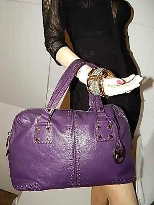 MICHAEL KORS ASTOR STUDS SATCHEL BAG PURSE Purple Leather HandBag • $249.77