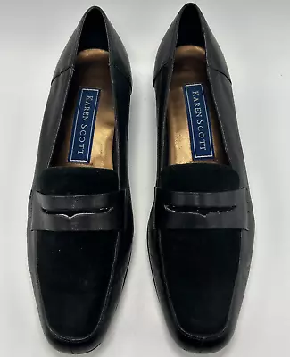 KAREN SCOTT Lucy - Leather & Velvet Loafers Flats Slip-Ons - Black- Women's Sz 7 • $22