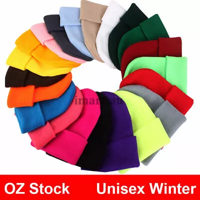 Mens Womens Plain Winter Ski Thermal Warm Knit Knitted BEANIE HAT Cap Unisex • $3.99