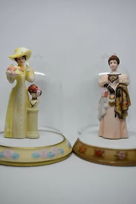 Avon Collectible Figurines Mrs Albee Porcelain Dolls 2000 And 2002 In Dome • $48.99