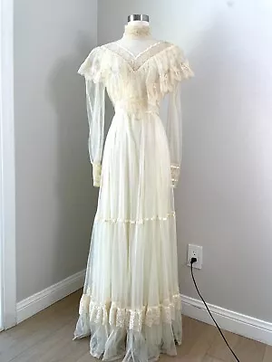 Vintage Gunne Sax Jessica Womens Size 11 Ivory Lace Victorian Maxi Dress Gown • $200