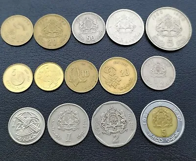Morocco 5-10-20-50 Santimat & 0.5-1-2-5 Dirhams 1974-2002 Lot 14 Different Coins • $9.90