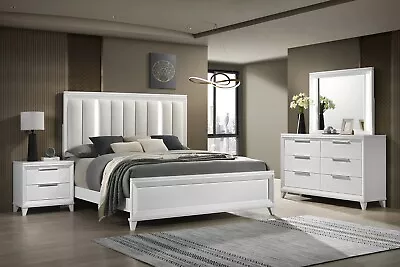 NEW Modern White LED Queen King 4PC Bedroom Set Contemporary Furniture Bed/D/M/N • $1899.99