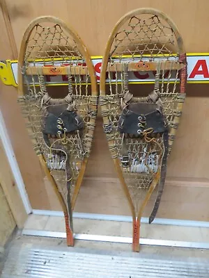 Vintage   Wooden Snowshoes Size  33`` Long By  9` Wide  Chalet Decor   3723 • $44.99