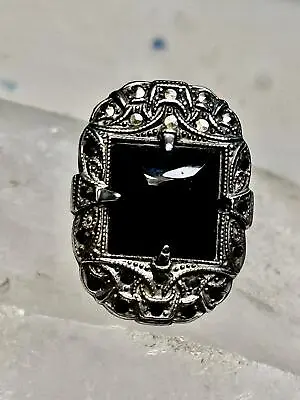 Onyx Ring Art Deco Size 5.75 Mrcasites Mourning Sterling Silver Women • $68