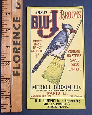 Merkle’s Blu-J Brooms Vintage Ink Blotter Paris IL Dubois PA • $7.25