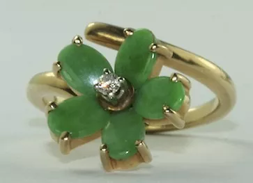 Vintage 14k Gold Maw Sit Sit Jade Diamond Flower Ring • $495