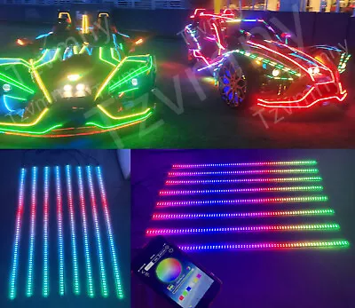 Car Truck Magic Chaser Underbody Accent Glow Light 8X 4FT Dual Row LED Bluetooth • $227.99