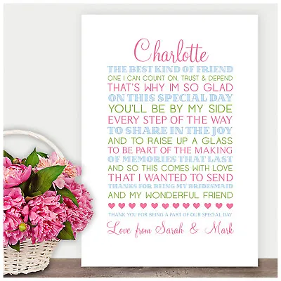 Personalised Thank You Gifts For Bridesmaid Maid Of Honour Best Friend Poem Gift • £4.95