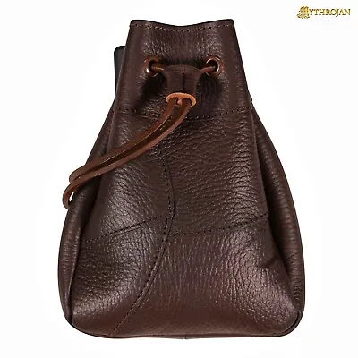 Medieval Leather Pouch Coin Jewelry Storage Cosplay Drawstring Bag Brown Large • $34.95