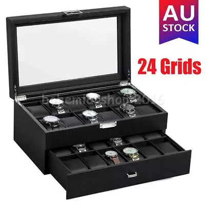 24 Grids Jewelry Watch Box Display Case Storage Holder Organizer Gift Case • $46