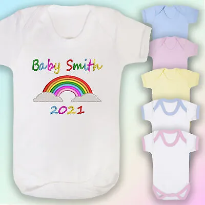 £7.25 • Buy Personalised Rainbow Baby Embroidered Baby Vest Gift Name
