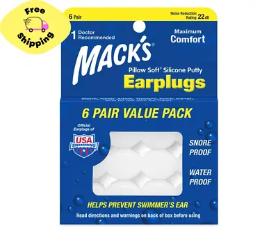 Mack's Pillow Soft Silicone Putty Earplugs 6 Pair (FREE SHIPPING) • $6.99