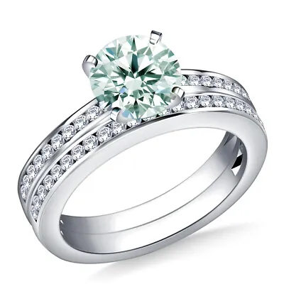 $1.40 • Buy 2.12Ct Vvs1/+Blue White Moissanite Diamond Round Matching Bridal Set Silver Ring