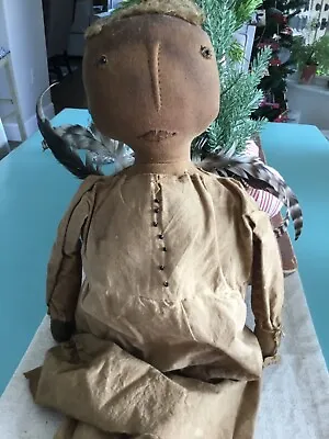 Primitive Angel Doll Coffee Stained. Feather Wings 23” • $28