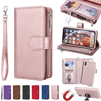 $21.89 • Buy For IPhone 12 13 Pro Max 7 8+ Detachable Leather Zipper Wallet Case Purse Cover