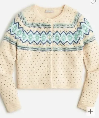 NWT J.CREW Crystal-embellished Fair Isle Cardigan Sweater In Supersoft Yarn Sz S • $49.99