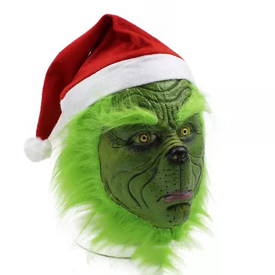 The Grinch Full Head Mask Christmas Santa Cosplay Stole Costume Accessories Xmas • $15.73