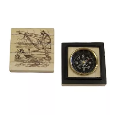 3  Mermaid Temptation Compass Nautical Scrimshaw Bone Box Nib • $29.95