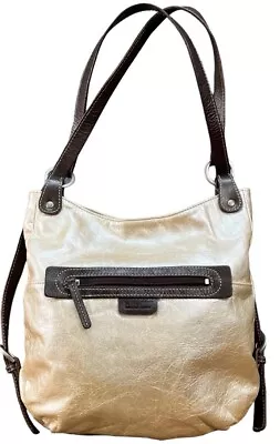 Ellington Leather Hobo Bag Large Shoulder Bag  Metallic Tan Brown Carryall • $48.80