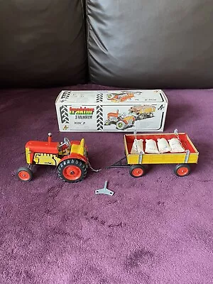 Kovap Czech Tin Tractor And Trailer Wind Up Toy Vintage 90's  RARE  With Sacks • £30