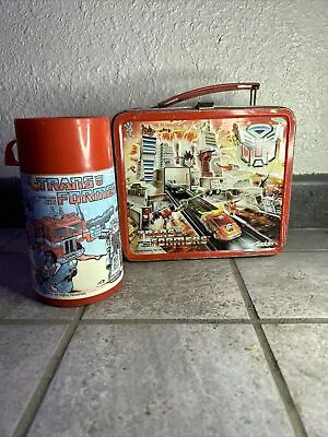 Vintage  1986 Aladdin Transformers Metal Lunchbox W Thermos Lunch Box • $89