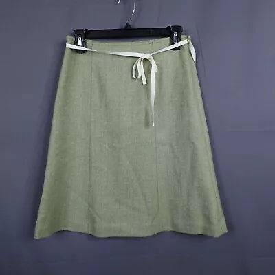 J Crew Womens Skirt SIze 0 Green A Line Above Knee Ribbon Belt Wool  • $22.48