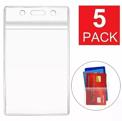 $3.10 • Buy 5PCS Vertical Clear Plastic ID Card Badge Holder Waterproof Resealable 5 Pack