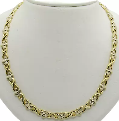 14k Yellow Gold X O Choker Necklace Floral Flowers Estate Box Clasp 17'' Length • $1100.99