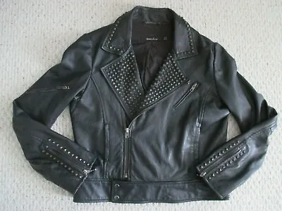 Muubaa Moto Black Studded Leather Jacket Size 12 • $229.99