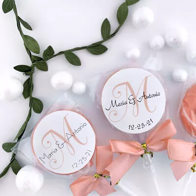 24 Personalized Wedding Favor Labels Stickers Monogram Glossy Finish • $10.50