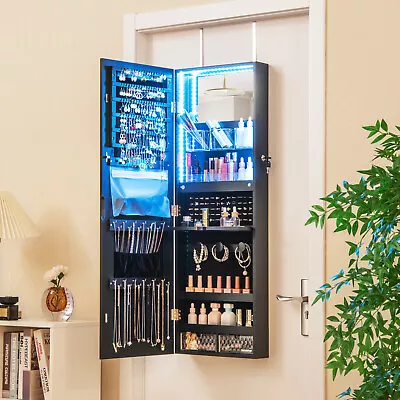 Wall Mounted/Door Hanging Jewelry Armoire Cabinet W/ Full-Length Mirror Black • $119.99
