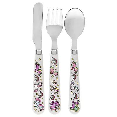 Kids Children Melamine Unicorn Cutlery Set Food Spoon Fork Knife Home Tableware • £6.95