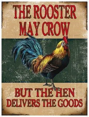 Rooster May Crow Funny Comedy Chicken House Pub Small Metal Tin Sign Picture • £4.95