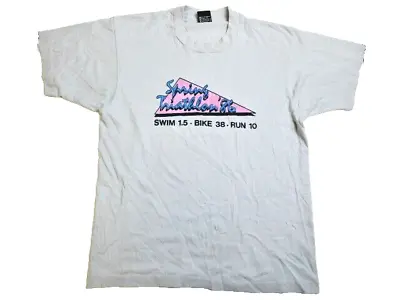 Vintage Triathlon Shirt Adult Large Single Stitch Swim Run Bike 1986 80s Mens • $36.09