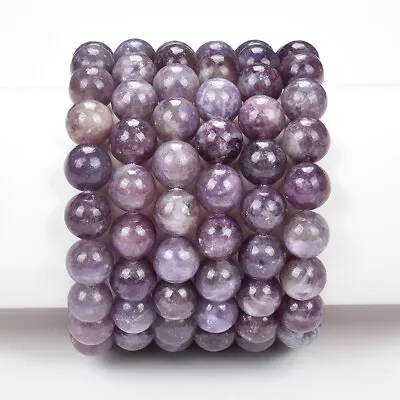 Natural Purple Tourmaline In Lepidolite 8MM 10MM 7.5 Inch Round Bracelet(S22) • $8.99