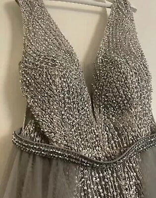 Womens Coast Tulle Maxi Diamonte Dress Silver Size 8 • £175