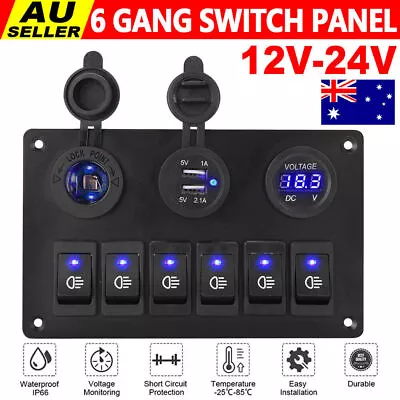 6 Gang 12V Switch Panel Control USB ON-OFF LED Rocker Toggle For Car Boat Marine • $29.45