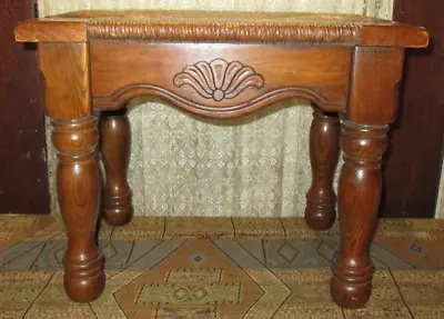 Vintage Hammary  Carolina Solid Oak & Rush Woven Ottoman Footstool Bench • $38