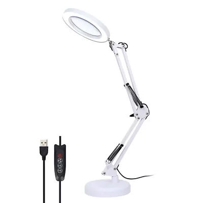 White 10X Magnifier Glass LED Desk Lamp Light Stand Beauty Magnifying Lamp UK • £15.49