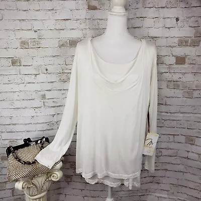 NWT Miracle Body Size L Ivory 2pc Long Sleeve Layered Top Blouse V-Neck Shaping • $39.99